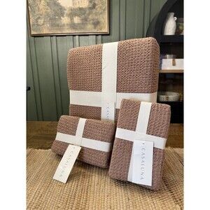 SET King Textured Waffle Coverlet & 2 King Shams Brown - Casaluna NEW